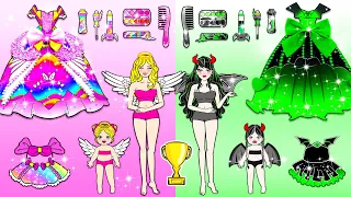 DIY Paper Doll| Pink VS Green Mother and Daughter NEW FASHION Extreme Makeover Contest |Dolls Beauty