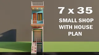 Small Besment shop with house plan,7 by 35 dukan or makan ka naksha,3D small shop with house