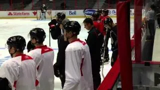 Senators coach yells at top line during practice