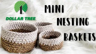 Dollar Tree Mini Nesting Rustic Farmhouse Baskets Bowls | Crochet With Me | Twine and Cotton