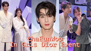 Cha Eun Woo with Han So Hee and Kim Ji Hoon in Gris Dior Exhibit