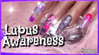 Lupus Awareness Nails 💜 | Acrylic Nail Art Tutorial 😊 | Stay Home & Do Your Nails #withme