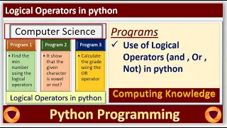 Logical Operators in python || Python Tutorial for Beginners || AND OR NOT Operators in python