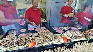 Italy Street Food Fair. Burgers, Sausages, Huge Steaks, Melted Cheese, Octopus and more