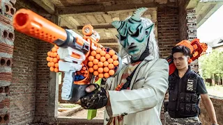 GUGU Nerf War : Patrol Police CID Dragon Nerf Guns Fight SKMAN Mask Bandits BOOM