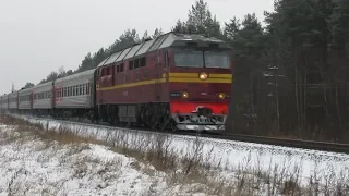 Поезда зимой на участке Берёзки – 648 км, Псковский район