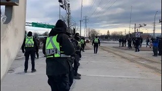 Scenes from today's blockade of the Ambassador Bridge as police attempt to clear protesters fro...