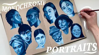 painting gouache portraits 💙 how I improved my portrait painting with monochrome studies