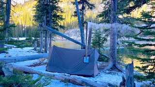 Lake Shore Hot Tent Camping In Snow | ASMR