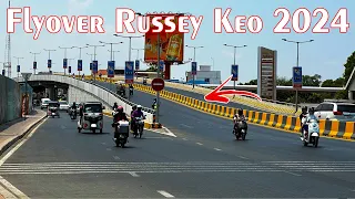 Phnom Penh City RuseyKeo Flyover Bridge Traffic View 2024