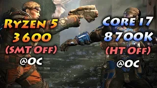 Ryzen 5 3600 (SMT Off) OC vs Core i7 8700K (HT Off) OC | 1080p 1440p Gameplay Benchmark