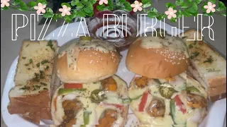 CHICKEN TIKKA PIZZA BURGER WITH GARLIC BREAD IN MY STYLE BY FIZIA’S COOKING