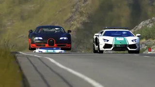 Bugatti Veyron 16.4 Super Sport vs Lamborghini Aventador LP700-4 Dubai Police at Highlands