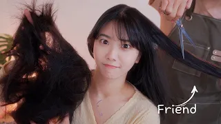 ASMR HAIRCUT✂ SOUNDS from a Friend (Accidentally Cut Over 40cm of Hair lol)