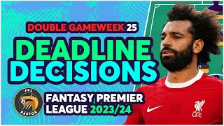 FPL FINAL TEAM SELECTION DOUBLE GAMEWEEK 25 | SALAH RETURN? | Fantasy Premier League Tips 2023/24