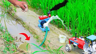 diy tractor dengerous stuck in mud with mini well water pump | mini water pump supply farming