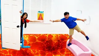 Wendy and Alex Pretend Play Floor is Lava Challenge Game for Kids