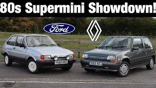 Ford Fiesta Mk2 vs Renault 5 - 80s Supermini Shootout! (1988 Fiesta 1.4S & 1989 Supercinq Monaco)