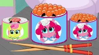 Sushi day in the house of pony. In the cartoon game for children