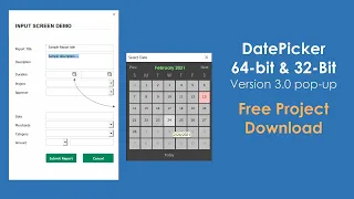 Free pop-up DatePicker for Excel UserForm. simply DragDrop and use