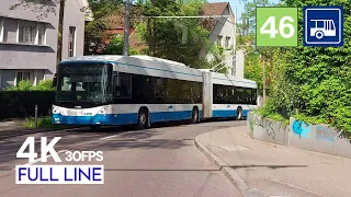 SLOWEST Express Trolleybus | 🇨🇭 Cab Ride Zurich Bus Line 46 Driver's View |HB-Rütihof Full Line [4K]