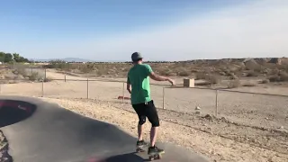 Skateboarding Cardio on a pump track at Floyd Lamb park in Las Vegas, NV