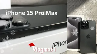 iPhone 15 pro max aesthetic (black) Unboxing accessories + camera test