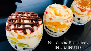 No Cook, No Bake Dessert in 5 Minutes!( Fruity Creamy Pudding Cups).