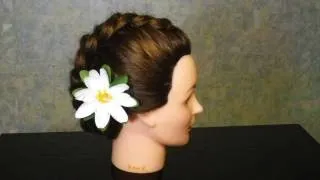 Прическа с объемной косой. Dutch braid updo hairstyles for medium hair