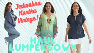 Haul lumpeksowy - wielkie zakupy w Dobczycach! Vintage jedwabna kurtka,  nowe markowe buty i jedwab!