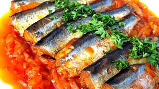 Tasty - Baltic herring stewed with vegetables in tomato sauce Fish Braised.