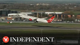 Virgin's first transatlantic flight fuelled by cooking oil leaves Heathrow