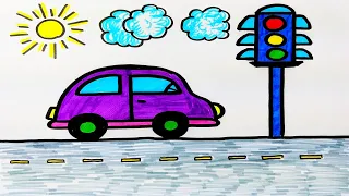 How To Draw Car And Traffic Light . Easy .Drawing for kids. Як намалювати автомобіль і світлофор.