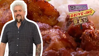 Guy Eats LEGIT Pig Tails at a Jamaican-Chinese Spot | Diners, Drive-Ins and Dives | Food Network