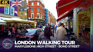 🇬🇧 Central London Walk 👣 | Marylebone Train Station to Bond Street Elizabeth Line | England [4K HDR]