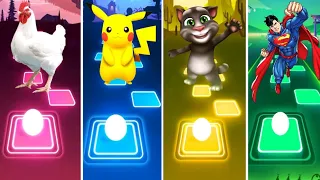 Chicken song- vs- pikachu- vs-Talking Tom- vs-Superman- vs-Tiles Hop Musuc Games video