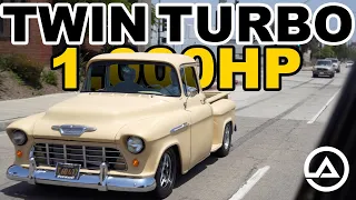 1000 hp Twin Turbo ‘55 Chevy 3100 | A Street Racing Legend Shredding Tires