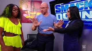 Adam Pearce, Sonya Deville & Naomi Backstage 1/14/22