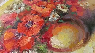 Картина маслом, полевые цветы: Букет с маками 40х50 Oil painting, wild flowers: Bouquet with poppies