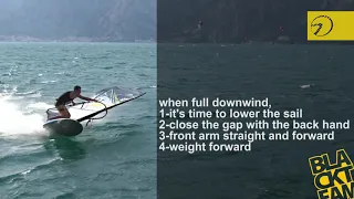 Laydown jibe on big slalom gear