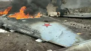 Russian Air Force Sukhoi Su-35 Super Flanker Shot down by Ukrainian Air Defence Systems.