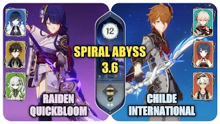 C2 Raiden Quickbloom & C0 Childe International - Genshin Spiral Abyss 3.6 - 9 Stars