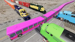 Long Articulated Bus Accident on Rail #86 - Beamng.Drive | Dancing Cars