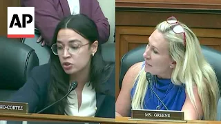Watch: Moment Marjorie Taylor Greene clashes with AOC at House committee hearing