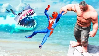 GTA 5 Water Ragdolls Spiderman vs Red Hulk Jumps/Fails #95 (Euphoria physics Funny Moments)