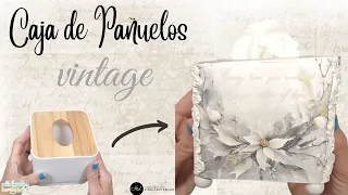 CAJA DE PAÑUELOS Vintage con DECOUPAGE Stencil Molduras Pasta