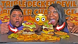 TRIPLE DECKER DEVIL BURGER CHALLENGE BY @Getlitwitmoe & @m.msquadd2.043  | LETS TALK ABOUT IT!