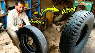 Restoration of an Old Tyre at Local Tyre Repair Shops | Old Tyre Restoration to Make New
