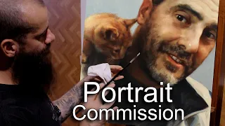 Portrait Commission, Man With Kitten. Brush Strokes and Attitude.