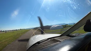 Piper Turbo Arrow IV landing in Ecuvillens ( Airport Fribourg ).